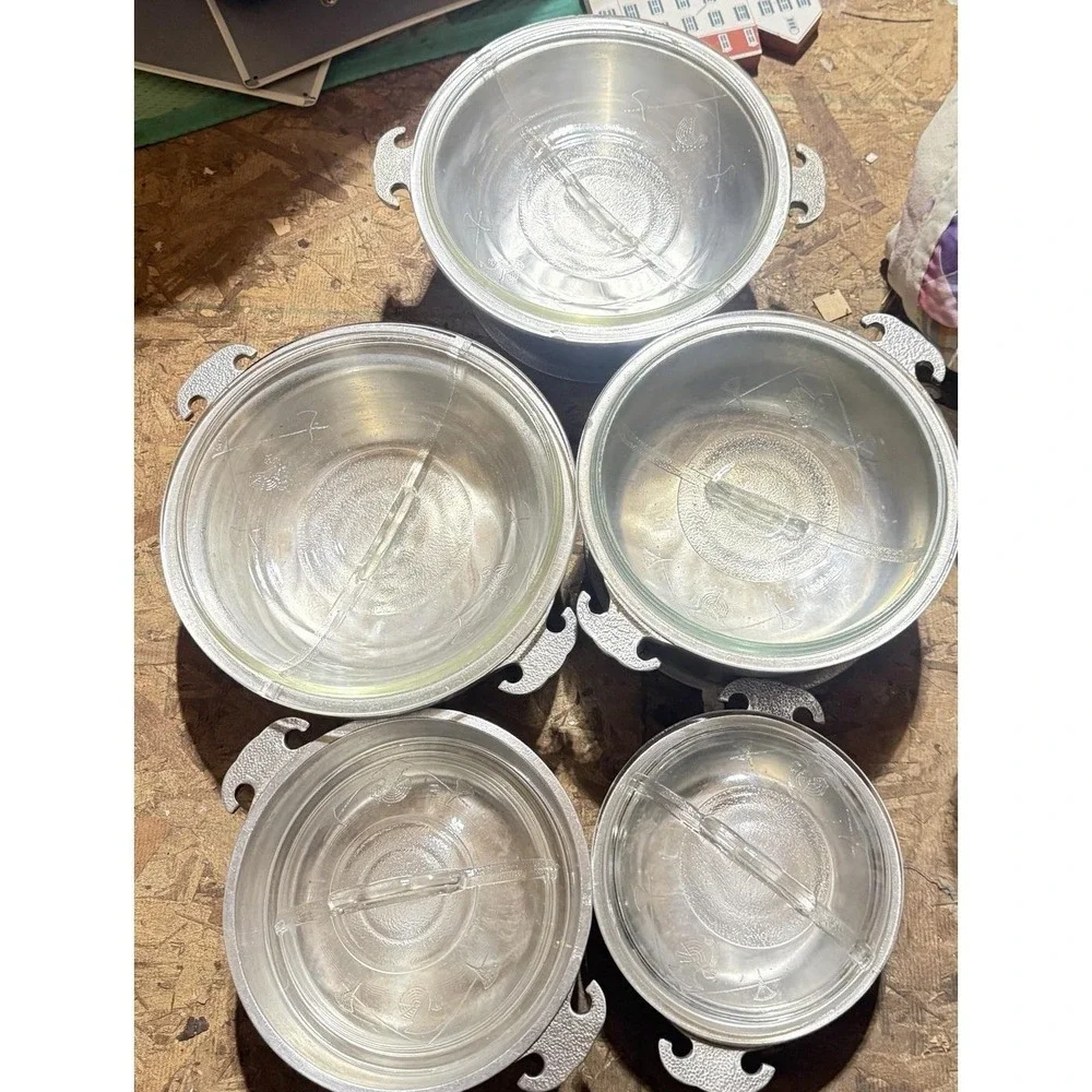 Vintage Lot of 5 Guardian Service Ware Aluminum Pots Missing 1 Lid